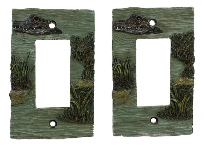 Pack Of 2 Wildlife Bayou Swamp Alligator Single Gang Rocker Switch Wall Plate