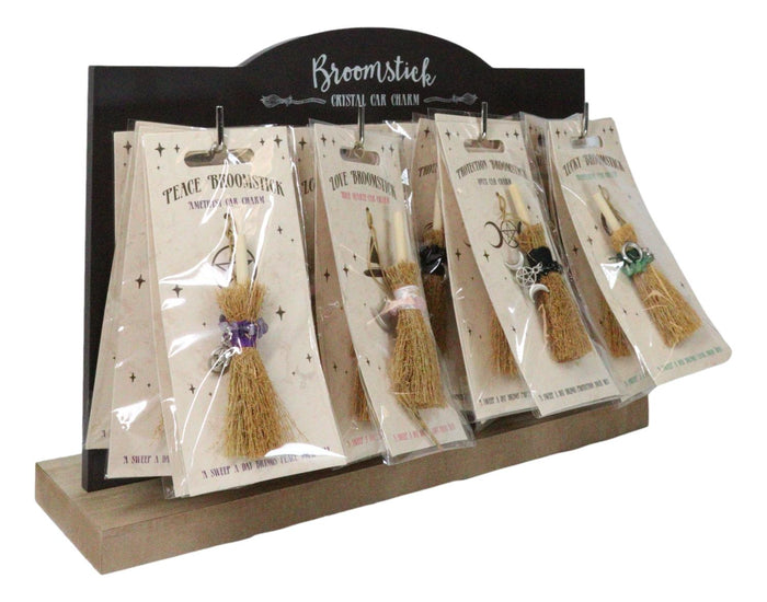 Pack Of 24 Luck Peace Protection Love Crystal Broomsticks Car Charms With Stand