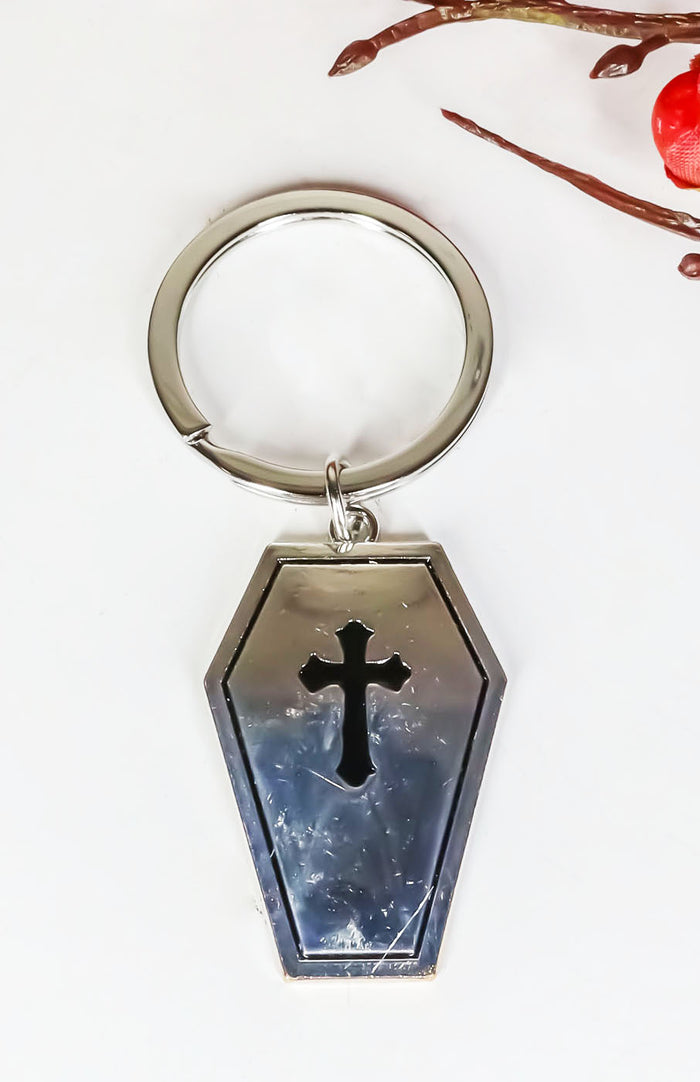 Pack Of 24 Metal Wicca Occult Triple Moon Pentagram Coffin Planchette Keychains