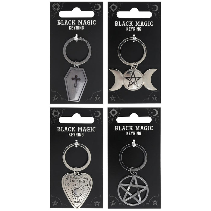 Pack of 24 Metal Wicca Occult Triple Moon Pentagram Coffin Planchette Keychains
