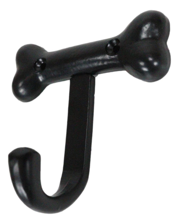 Pack Of 3 Black Coated Metal Whimsical Bone Shaped Wall Hook Dog Puppy Decor