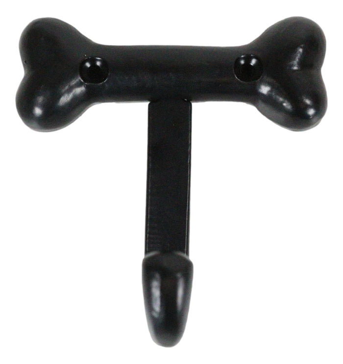 Pack Of 3 Black Coated Metal Whimsical Bone Shaped Wall Hook Dog Puppy Decor