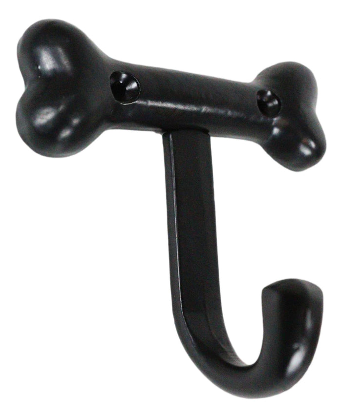 Pack Of 3 Black Coated Metal Whimsical Bone Shaped Wall Hook Dog Puppy Decor