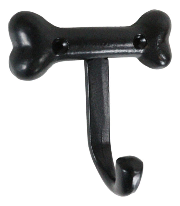 Pack Of 3 Black Coated Metal Whimsical Bone Shaped Wall Hook Dog Puppy Decor