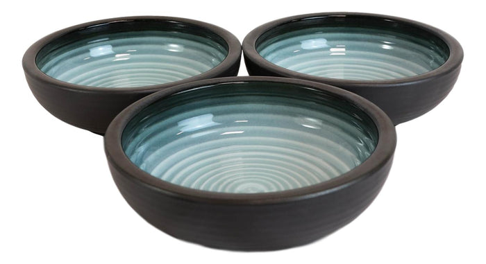 Pack Of 3 Ceramic Zen Blue Donburi Noodles Cereal Rice Soup Dinner Bowls 24oz
