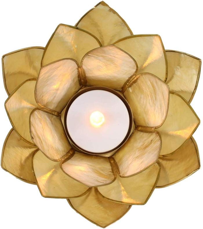 Pack Of 3 Seashells Lotus Flower Yellow Gold Votive Tea Light Candle Holders