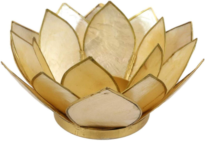Pack Of 3 Seashells Lotus Flower Yellow Gold Votive Tea Light Candle Holders