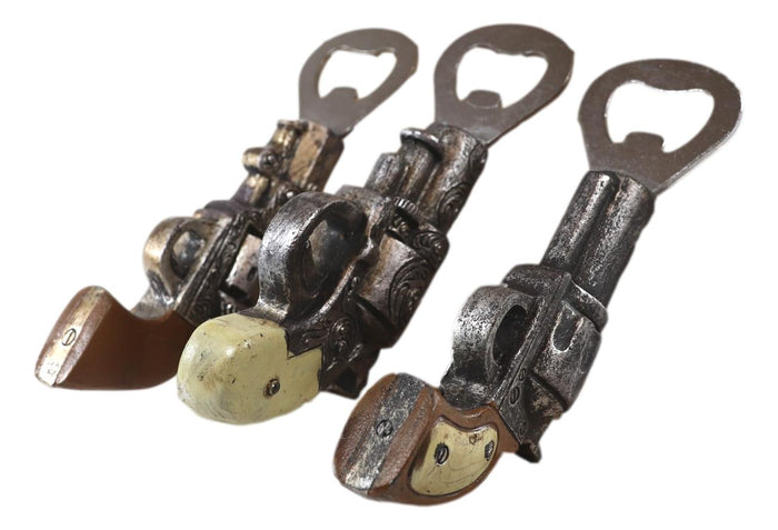 Pack Of 3 Western Cowboy Six Shooter Revolver Gun Pistols Beer Bottle Openers
