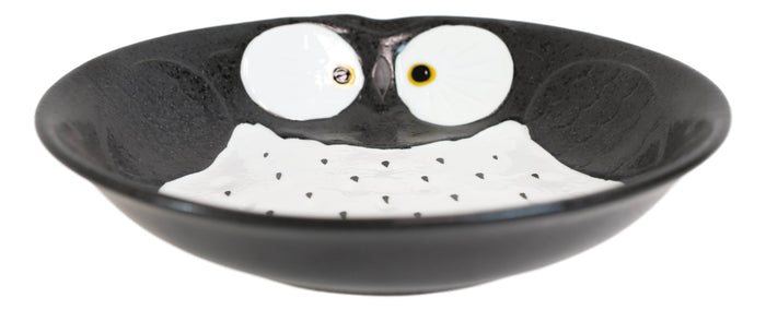 Pack Of 4 Black Whimsical Owl Ceramic Salad Entree Deep Plates Or Shallow Bowls