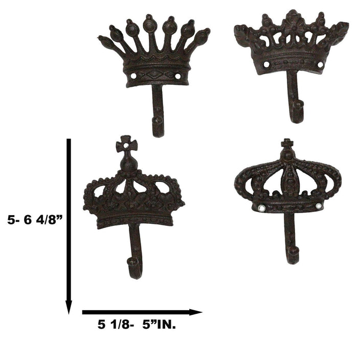 Pack Of 4 Cast Iron Medieval Royalty King And Queen Crowns Wall Coat Hooks