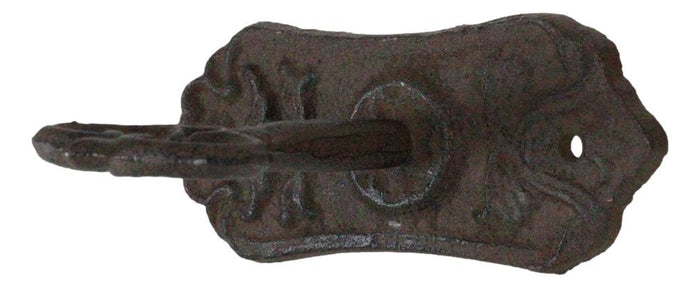 Pack Of 4 Cast Iron Rustic Distressed Fleur De Lis French Scroll Key Wall Hooks