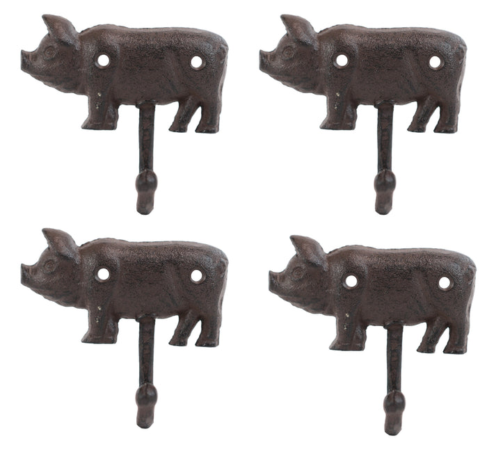 Pack Of 4 Cast Iron Western Vintage Rustic Bacon Pig Wall Coat Hooks Hangers