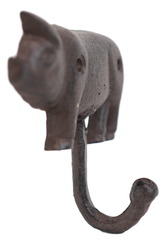 Pack Of 4 Cast Iron Western Vintage Rustic Bacon Pig Wall Coat Hooks Hangers