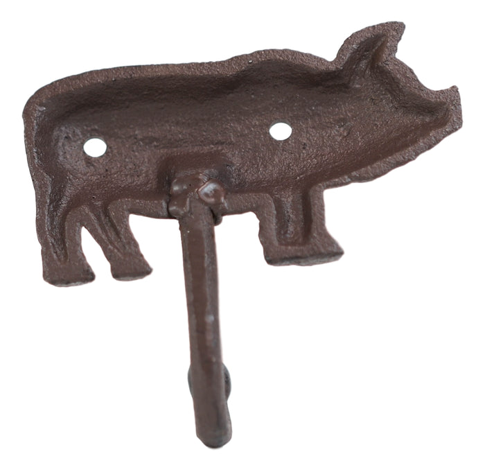 Pack Of 4 Cast Iron Western Vintage Rustic Bacon Pig Wall Coat Hooks Hangers