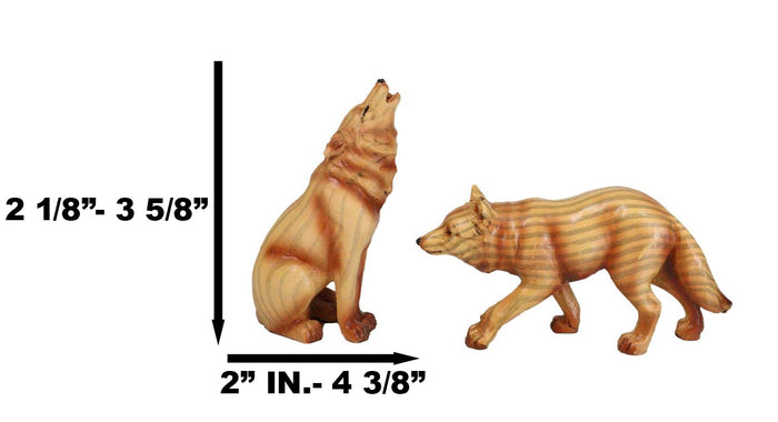 Pack Of 4 Full Moon Howling Scouting Pose Alpha Gray Wolf Faux Wood Figurines