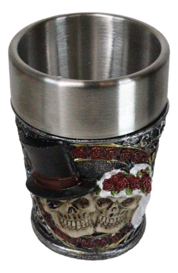 Pack Of 4 Gothic Love Never Dies Skeleton Bride And Groom Shooter Shot Glasses