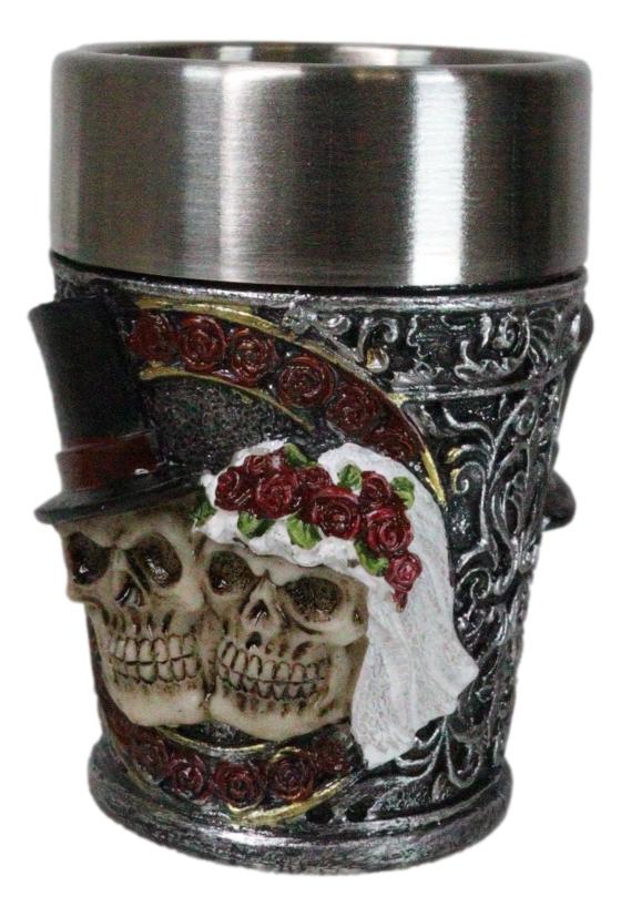 Pack Of 4 Gothic Love Never Dies Skeleton Bride And Groom Shooter Shot Glasses