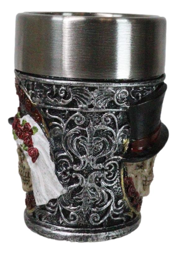 Pack Of 4 Gothic Love Never Dies Skeleton Bride And Groom Shooter Shot Glasses