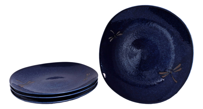 Pack Of 4 Made In Japan Blue Tombo Dragonfly 10" Main Course Large Dinner Plates