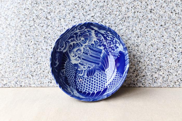 Pack Of 4 Made In Japan Feng Shui Koi Fish Blue Large 42oz Serving Soup Bowls