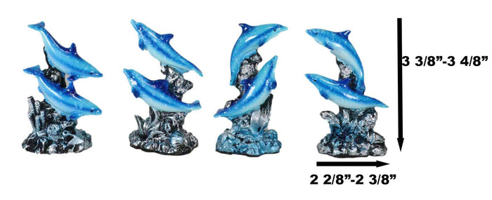 Pack Of 4 Marine Sea Blue Dolphins Swimming By Waves And Coral Reef Figurines