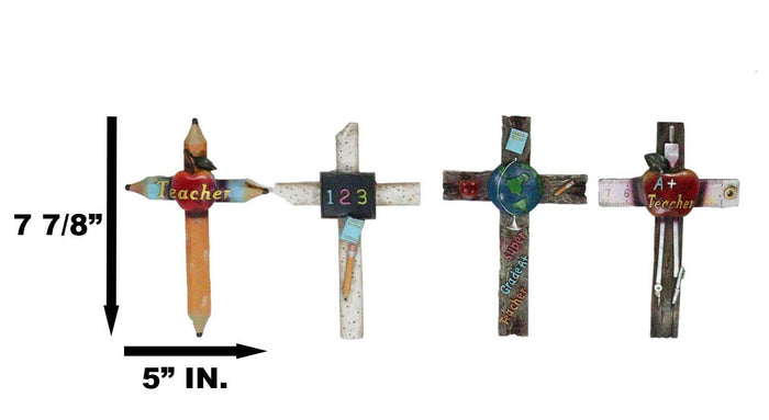 Pack Of 4 Novelty Educational Teacher Apple Math 123 Globe Pencils Wall Crosses