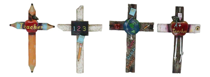 Pack Of 4 Novelty Educational Teacher Apple Math 123 Globe Pencils Wall Crosses