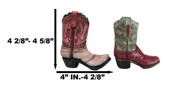 Pack Of 4 Western Fancy Cowboy Cowgirl Boots Faux Leather Boots Pen Holders