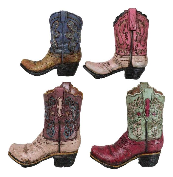 Pack Of 4 Western Fancy Cowboy Cowgirl Boots Faux Leather Boots Pen Holders