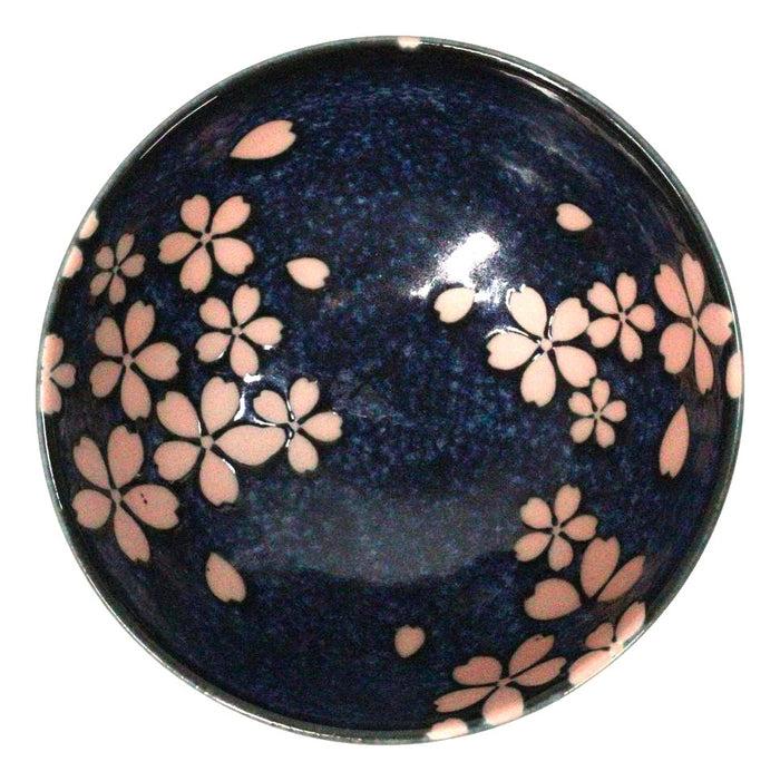 Pack Of 5 Blue Japanese Hasui Sakura Cherry Blossom Ceramic Large Rice Bowls