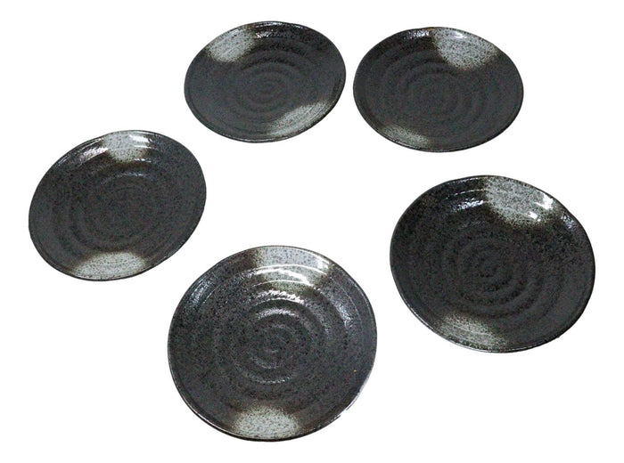Pack Of 5 Ceramic Charcoal Grey Tone Hakumu Porcelain Round Dinner Plates 8.75"D