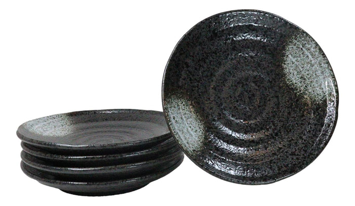 Pack Of 5 Ceramic Charcoal Grey Tone Hakumu Porcelain Round Dinner Plates 8.75"D
