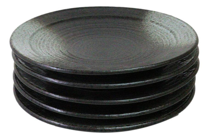 Pack Of 5 Ceramic Grey Tone Hakumu Collection Large Round Dinner Plates 10" D