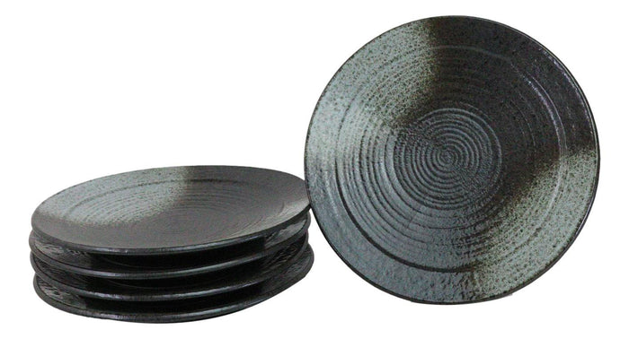 Pack Of 5 Ceramic Grey Tone Hakumu Collection Large Round Dinner Plates 10" D
