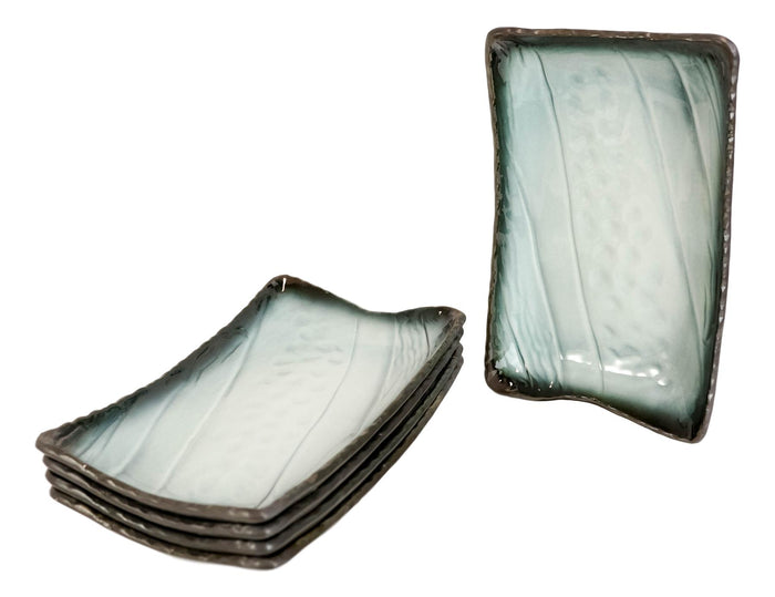 Pack Of 5 Ceramic Zen Blue Dinner Salad Sushi Entree Curved Platter Plate 10.5"L