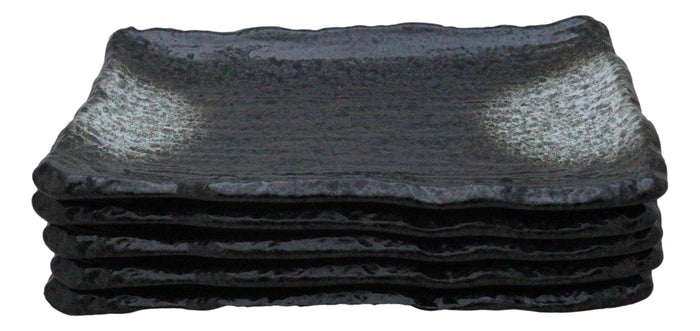 Pack Of 5 Charcoal Grey Tone Hakumu Collection Rectangular Wavy Sushi Plates