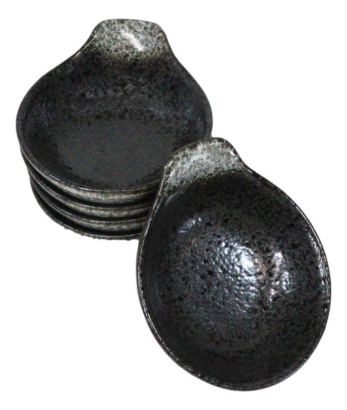 Pack Of 5 Charcoal Grey Tone Hakumu Small Ponzu Miso Soup Bowls With Handle 5oz