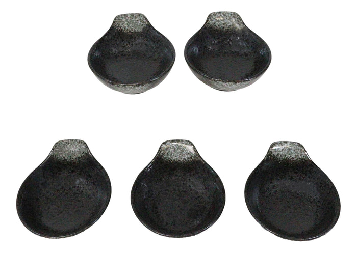 Pack Of 5 Charcoal Grey Tone Hakumu Small Ponzu Miso Soup Bowls With Handle 5oz