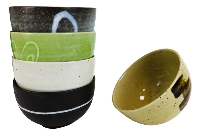 Pack Of 5 Made In Japan Colorful Brush Art Kiln Natural Glazed Ceramic Bowls