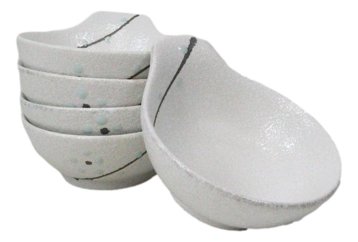 Pack Of 5 Yukino Hana Ceramic Ponzu Sauce Soup Shallow Bowls With Handle 5oz