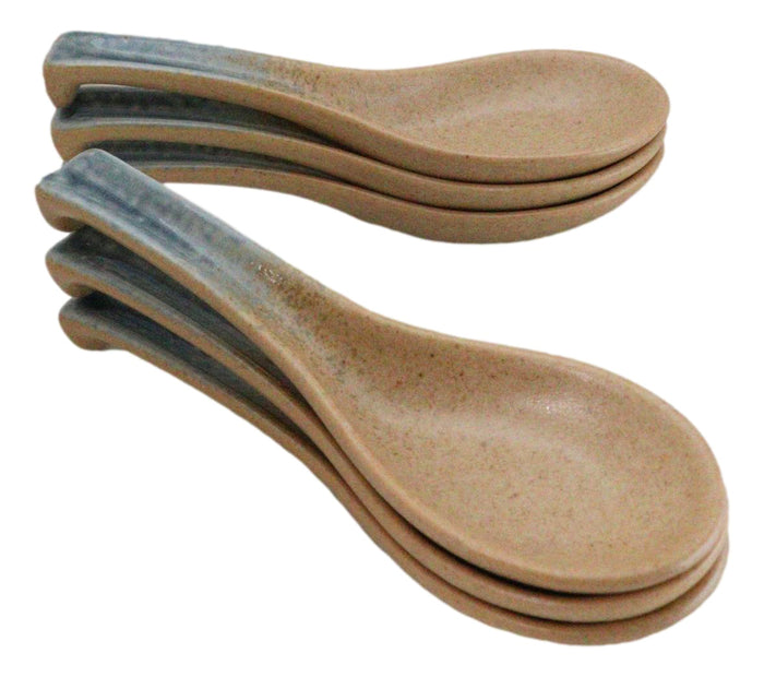 Pack Of 6 Ao Nagashi River Collection Ceramic Asian Soup Spoons With Hook 5.75"L
