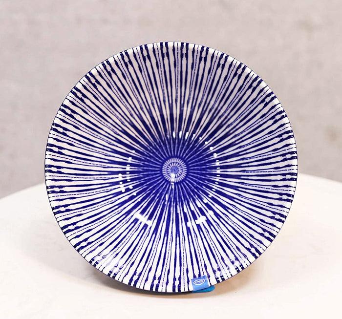 Pack Of 6 Artistic Blue Geometric Stripes Rice Soup Salad Ceramic Bowls 14oz