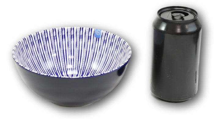 Pack Of 6 Artistic Blue Stripes 'Focus' Cereal Soup Pasta Ceramic Bowls 20oz