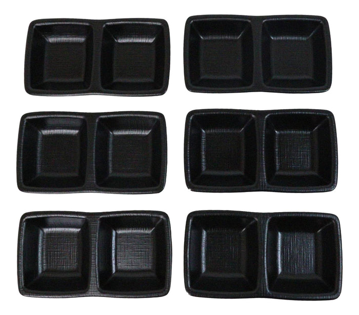 Pack Of 6 Black Silk Melamine 2 Partition Condiment Sauce Dipping Bowl Or Dishes