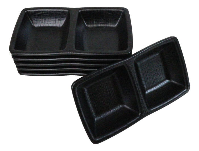 Pack Of 6 Black Silk Melamine 2 Partition Condiment Sauce Dipping Bowl Or Dishes