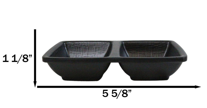 Pack Of 6 Black Silk Melamine 2 Partition Condiment Sauce Dipping Bowl Or Dishes