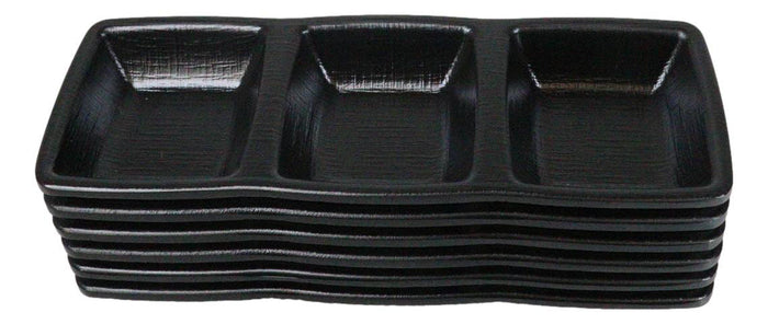 Pack Of 6 Black Silk Melamine 3 Partition Condiment Sauce Dipping Bowl Or Dishes