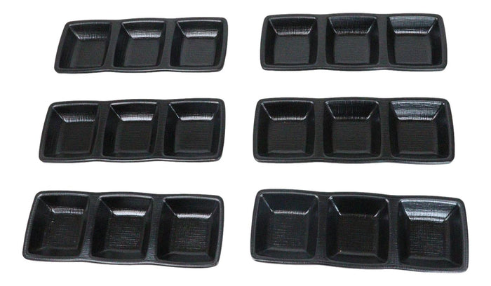 Pack Of 6 Black Silk Melamine 3 Partition Condiment Sauce Dipping Bowl Or Dishes