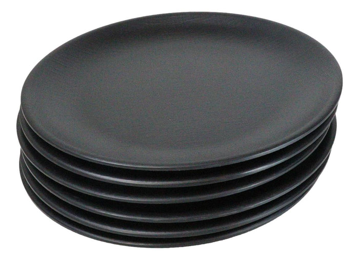 Pack Of 6 Black Silk Melamine Round Dinner Plates 10"D Restaurant Supply