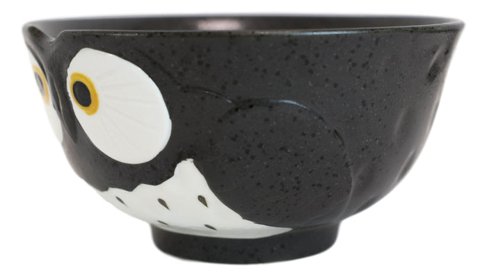 Pack Of 6 Black Whimsical Big Eyed Owls Rice Soup Appetizer Sauce Bowls 14oz